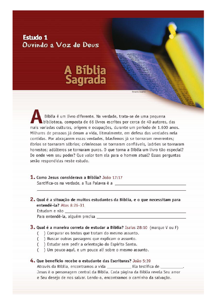 Primeira lição do estudo Ouvindo a Voz de Deus: A Bíblia Sagrada